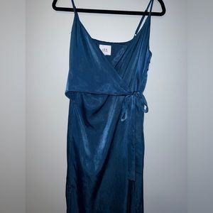 Blue Midi Dress with Front Tie & Side Slits | From Lulu’s - Size Small